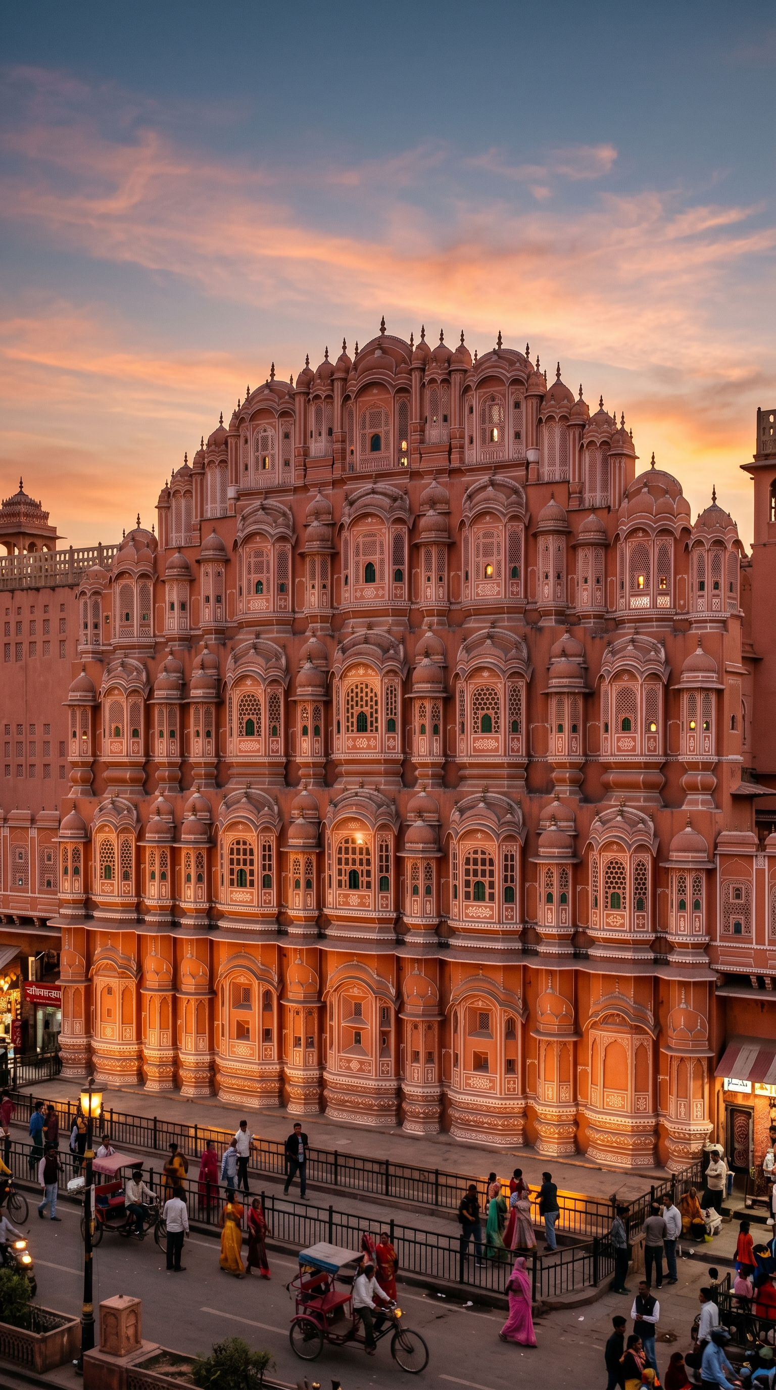 The pink old city of Jaipur with Hawa Mahal