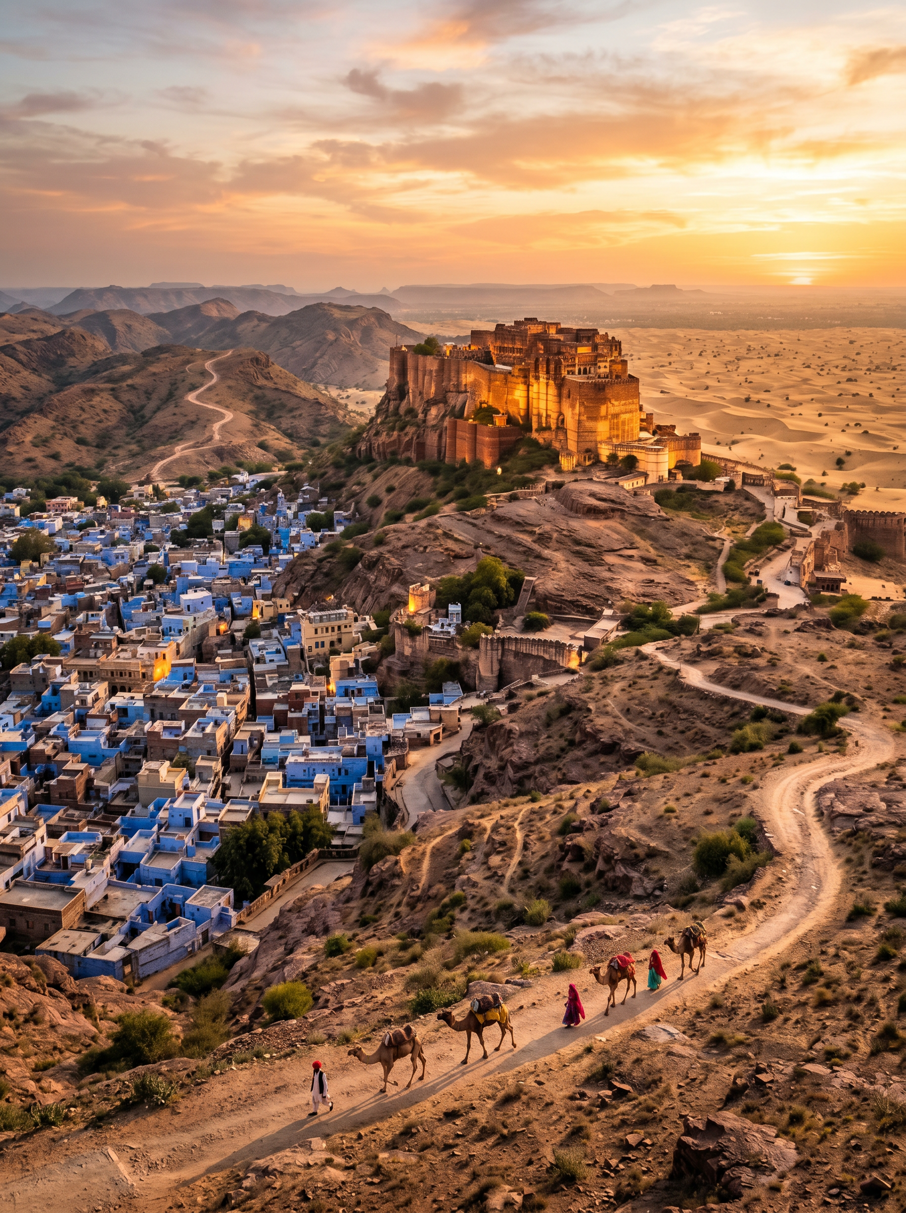 Panoramic Rajasthan landscape at golden hour