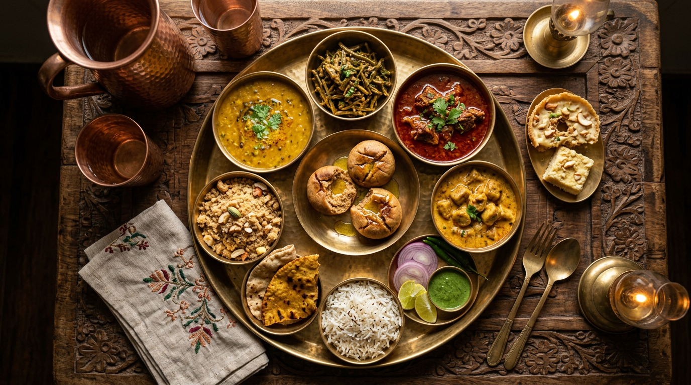 A traditional Rajasthani thali of regional dishes